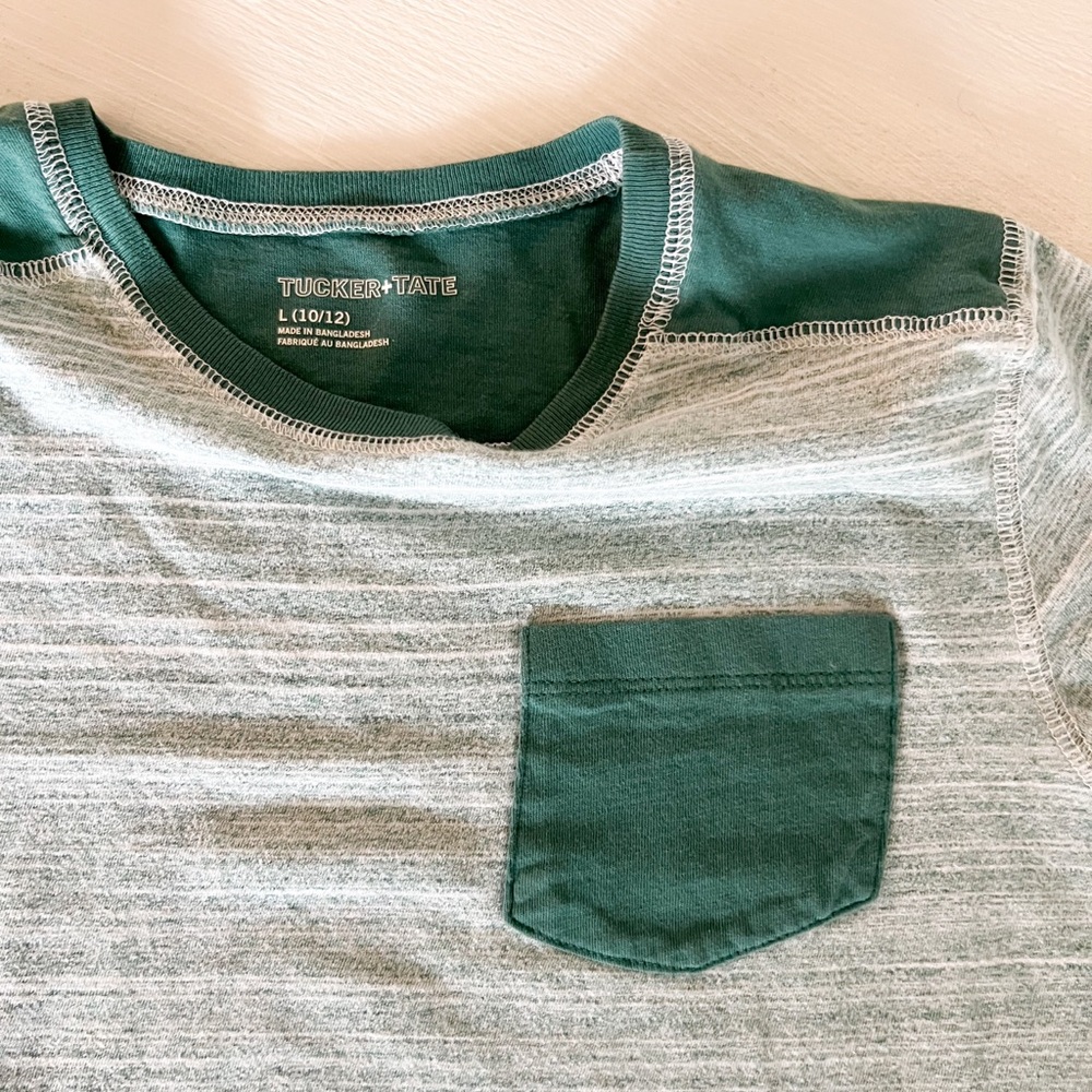 Tucker and Tate Striped Green Long Sleeve Top with green accents Boys L (10/12) - Picture 3 of 5